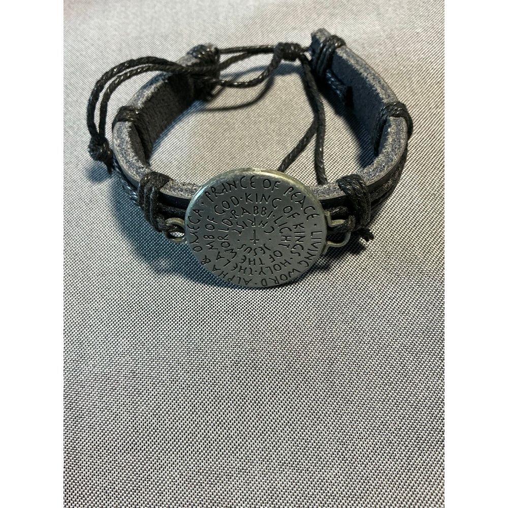 Faux leather religious bracelet‎